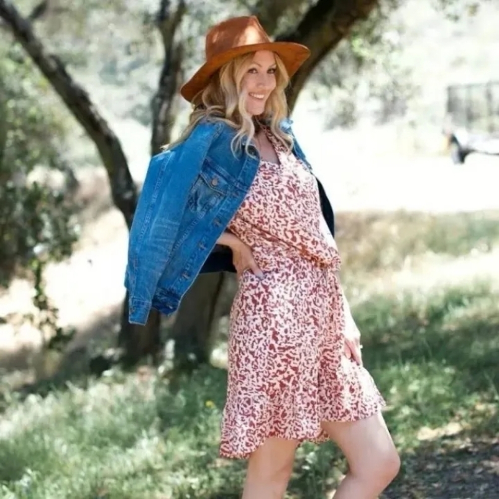 CAbi Sienna Boho Peasant Animal Print Dress